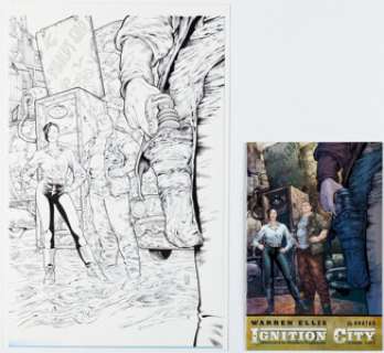 Chris Dreier [Gianluca Pagliarani printed blue lines] Warren Ellis‘ Ignition City #3 Cover Original Art (Avatar Press, 2009). (Total: 2 Original Art)