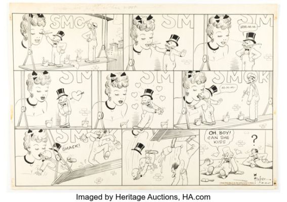 Al Smith (Signing as Bud Fisher) Mutt and Jeff Sunday Comic Strip Original Art dated 8-10-47 (Bell Syndicate, 1947). | Heritage