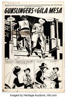 Paul Reinman "Gunslingers of Gila Mesa" Unpublished Complete 5-Page Story Original Art (Atlas/Marvel, c. 1950s-60s). (Total: 5 Original Art) | Heritage