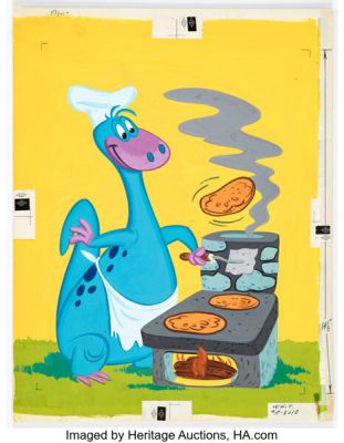 Whitman Artist The Flintstones #4453 Dino Frame Tray Puzzle Painting Illustration Original Art (Whitman, 1961). | Heritage