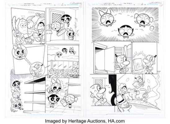 Christopher Cook and Mike DeCarlo Cartoon Network Block Party #26 Powerpuff Girls Story Pages 5-6 Original Art (DC, 2006). (Total: 2 Original Art)