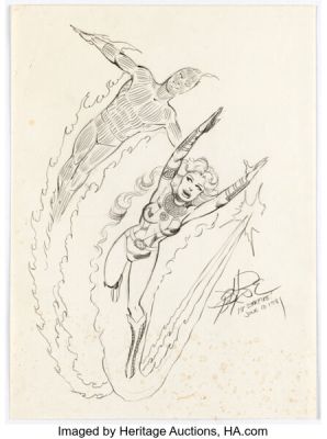 John Byrne - Starfire and Human Torch Sketch Illustration Original Art (1981). | Heritage