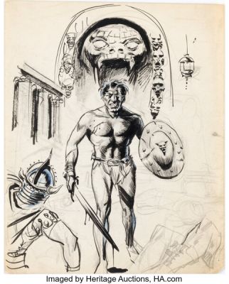 Wally Wood The Return of Conan Cover Illustration Preliminary Original Art (Gnome Press, 1957). | Heritage