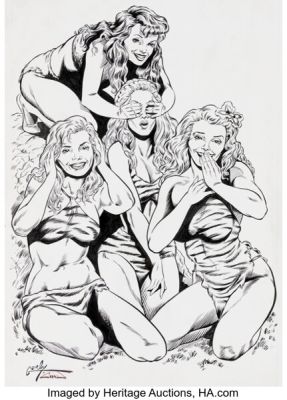 Brad Gorby and Chad Hunt Femforce Pin-Up Portfolio #4 Jungle Girls Pin-Up Illustration Original Art (AC, 1991).