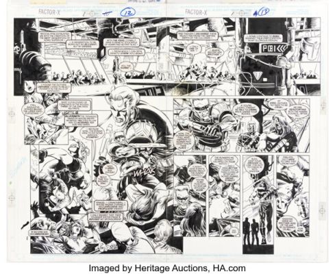 Steve Epting and Al Milgrom Factor-X #1 "Age of Apocalypse" Double-Page Spread 10-11 Original Art (Marvel, 1995). | Heritage