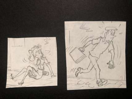 Pom (Jozef Van Hove) - 2x Originele schets / voorstudie - Piet Pienter Bert Bibber - Susan bij de knobbelgilde (p.20) - (1995) | Catawiki