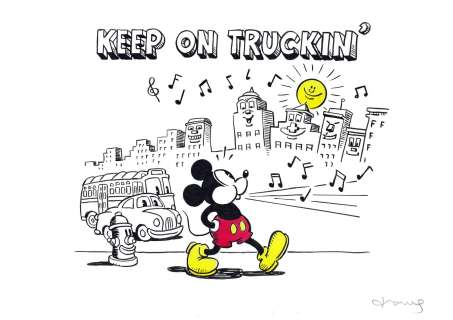 Tony Fernandez (Spain, 1965) | Mickey Mouse “Keep On Truckin’” Inspired by Robert Crumb | Corner4art