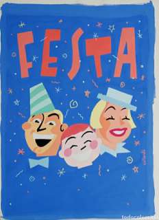 MIGUEL GALLARDO. FESTA 70x50cm!! CARTEL ORIGINAL PINTADO AL GOUACHE