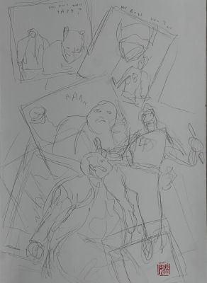David Mack | Daredevil: Born Again 2 Daredevil vs Fisk Official Marvel Studios Art Pencil Layout | Kirby’s Comic Art