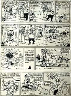 Suske en Wiske V8 - Originele pagina (pag.37) - Bibbergoud - met: Suske en Wiske. Lambik, Schalulleke en Sitting Flower - Indian ink on drawing paper - (1950)