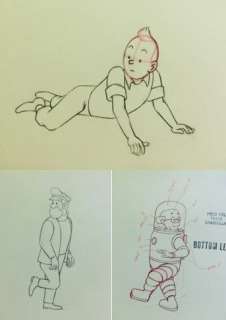 Tintin - 3x Croquis préparatoire pour film d animation - Tintin/Haddock/Tournesol - (années 60) | Catawiki