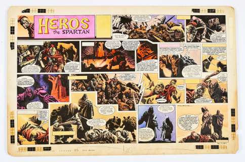 Heros The Spartan double-page original artwork (1963) painted and signed by Frank Bellamy from The | Comic Book Auctions ltd