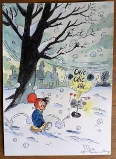 Stibane - Dessin original couleur - Hommage Ã  Franquin - Le Petit Noël et l’Elaoin | Catawiki