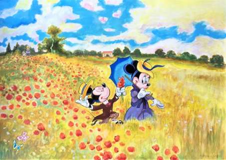 Mickey & Minnie inspired By Claude Monet - Original Large Painting - 70 x 50 cm - Tony Fernandez Signed - Acrylic Art | Catawiki