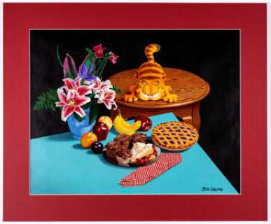 Jim Davis Studio - Garfield Still Life Painting Original Art (undated). Garfield is captured in this still life - | Heritage