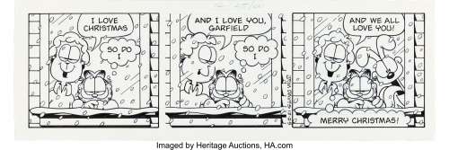 Davis, Jim | Jim Davis Garfield Daily Comic Strip Original Art dated 12-25-00 (United Feature Syndicate, 2000). ... | Heritage