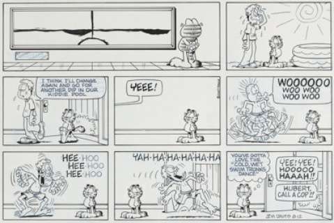 Jim Davis Garfield Sunday Comic Strip Original Art dated 8-12-07 (PAWS, 2007). | Heritage