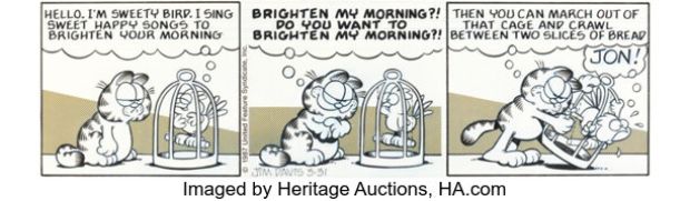 Jim Davis Garfield Daily Comic Strip Original Art dated 3-31-87 (United Feature Syndicate, 1987). | Heritage