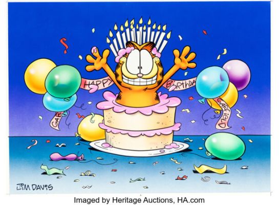 Jim Davis Studio - Happy Birthday Garfield Illustration Original Art (PAWS, 1992). | Heritage