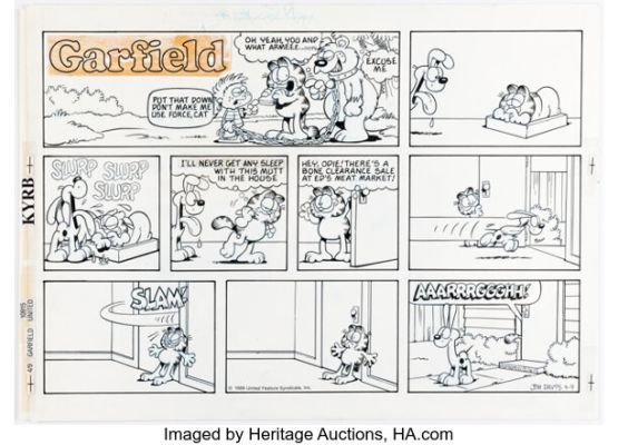 Jim Davis Garfield Sunday Comic Strip Original Art dated 4-9-89 (United Feature Syndicate, 1989). | Heritage