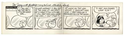 Charles Schulz Hand-Drawn & Inscribed ’’Peanuts’’ Comic Strip From 1969 -- Featuring Charlie Brown, Snoopy & the ’’Pretty Little Red-Haired Girl’’ | Nate Sanders