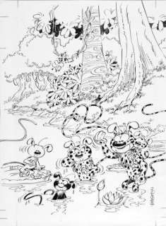 Batem (Luc Collin Dit) - BATEM LA FAMILLE MARSUPILAMI. Encre de Chine pour cette délicieuse&hel