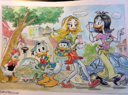 Alessandro Gottardo | Donald Duck - â€œLe ragazze amano il merchandising Disneyâ€ - Page volante - Exemplaire unique - (2020/2020) | Catawiki