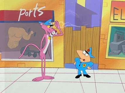 1970 | The Pink Panther - 2 Original cels and drawings + original painted background of The Pink Panther | Catawiki