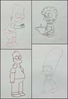 Matt Groening | The Simpsons - 4 Original drawings of Homer, Bart, Lisa and Marge Simpson | Catawiki
