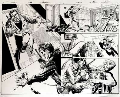 Mike Grell - jon sable, freelance: bloodtrail #5 p 20-21 huge double page spread on 1 large board! (2005)