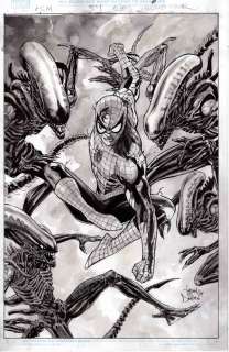 Tony Daniel | AMAZING SPIDER-MAN 54 VARIANT VS ALIENS COVER PAINTED WATER COLOR | Tony Daniel
