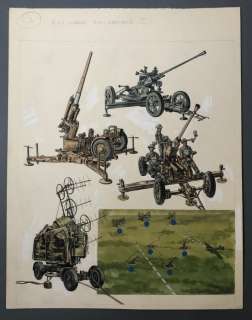 Funcken, Fred & Liliane | Funcken, Fred & Liliane - Dessin original couleur - Guerre 1939-1945 - Artillerie anti aérienne - (1969) | Catawiki