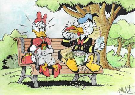 Millet | Donald & Daisy Duck - Millet - Original Drawing | Catawiki