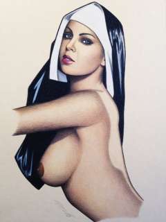 A. Trudo | The Nun On Big Boobs - Original Sexy Colored Pencils Nude Drawing - Signed - (2015) | Catawiki