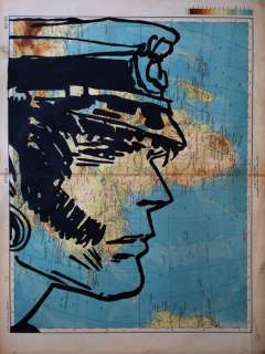 Andrea Boriani | Corto Maltese - Andrea Boriani - cartina antica del 1947 hand painted 42 x 30 cm - Page volante | Catawiki