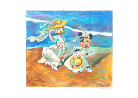 Tony Fernandez, Disney Artist | Daisy and Minnie Inspired by Joaquin Sorolla "Women Walking on the Beach" - Original Painting - Tony Fernandez - 50 x 50 cm - Acrylic Painting | Catawiki