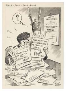 JOHN F. KENNEDY POLITICAL CARTOON ORIGINAL ART TRIO. | Hake’s