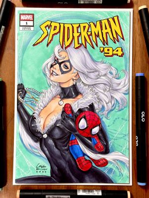 Eric Chen - Black Cat / Felicia Hardy with a Spider-Man plushie