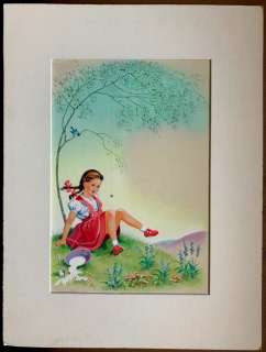 Tekenaar Onbekend | Nursery Rhymeland - Originele aquarel voor een een illustratie. - Miss Muffet - (1950/1955) | Catawiki