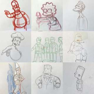 Matt Groening | The Simpsons - BIG lot of 19 various originals animation productions drawings - EO | Catawiki