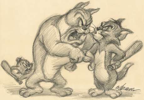 Joan Vizcarra | Tom & Jerry and Spike - Original Drawing - Joan Vizcarra - Pencil Art | Catawiki