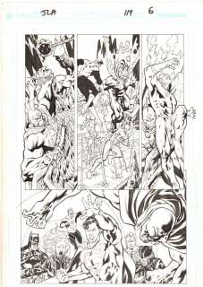 Chris Batista, Mark Farmer - Jla #119 p. 6 - hawkman, green lantern, flash, superman, & catwoman vs. Despero - 2005 signed