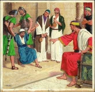 Uptton, Clive | Clive Uptton - Originele illustratie in gouache op board - Bijbelse scène uit Romeinse tijd - ’The Talents’ - (1966) | Catawiki