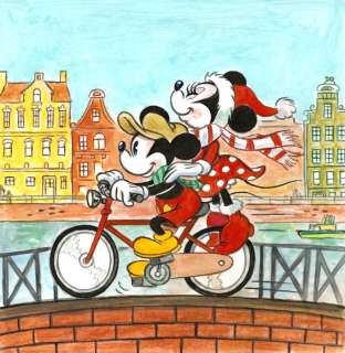 Tony Fernandez, Disney Artist | Mickey & Minnie "Christmas Ride in Amsterdam" - Original Painting - Tony Fernandez Signed - 31 x 30 cm | Catawiki