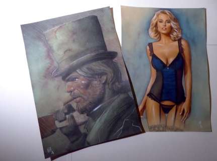 Le Hénanff, Fabrice | Le Hénanff, Fabrice - 2x Dessin original couleur - Hommage Ã  Undertaker / Pin-up - (2021) | Catawiki