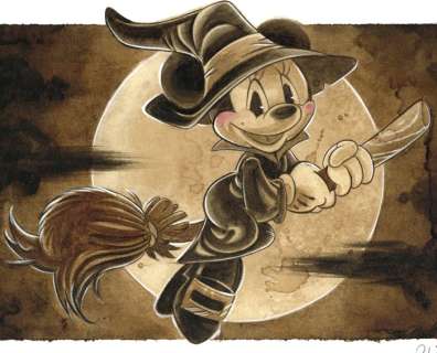 Guti, Coffee Artist | Minnie The Little Witch - Original Coffee Painting - Guti Signed - Original Art | Catawiki