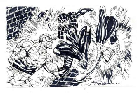 Miles and Spider-Gwen vs. Scorpion Sketch by Ron Williams | mycomicshop.com