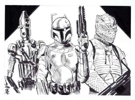 Boba Fett, IG-88, and Bossk Sketch by Ron Williams | mycomicshop.com