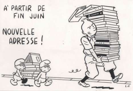 Cornillon Luc - Â«Tintin et les SchtroumpfsÂ» Dessin Ã  l‘encre de Chine pour