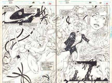 Kevin West, Steve Montano - Guardians of the galaxy #48 pgs. 16 & 17 - starhawk and aleta ogord flying dps - 1994